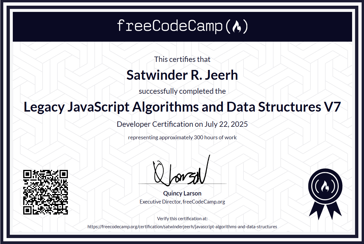Legacy JavaScript Algorithms and Data Structures Certification